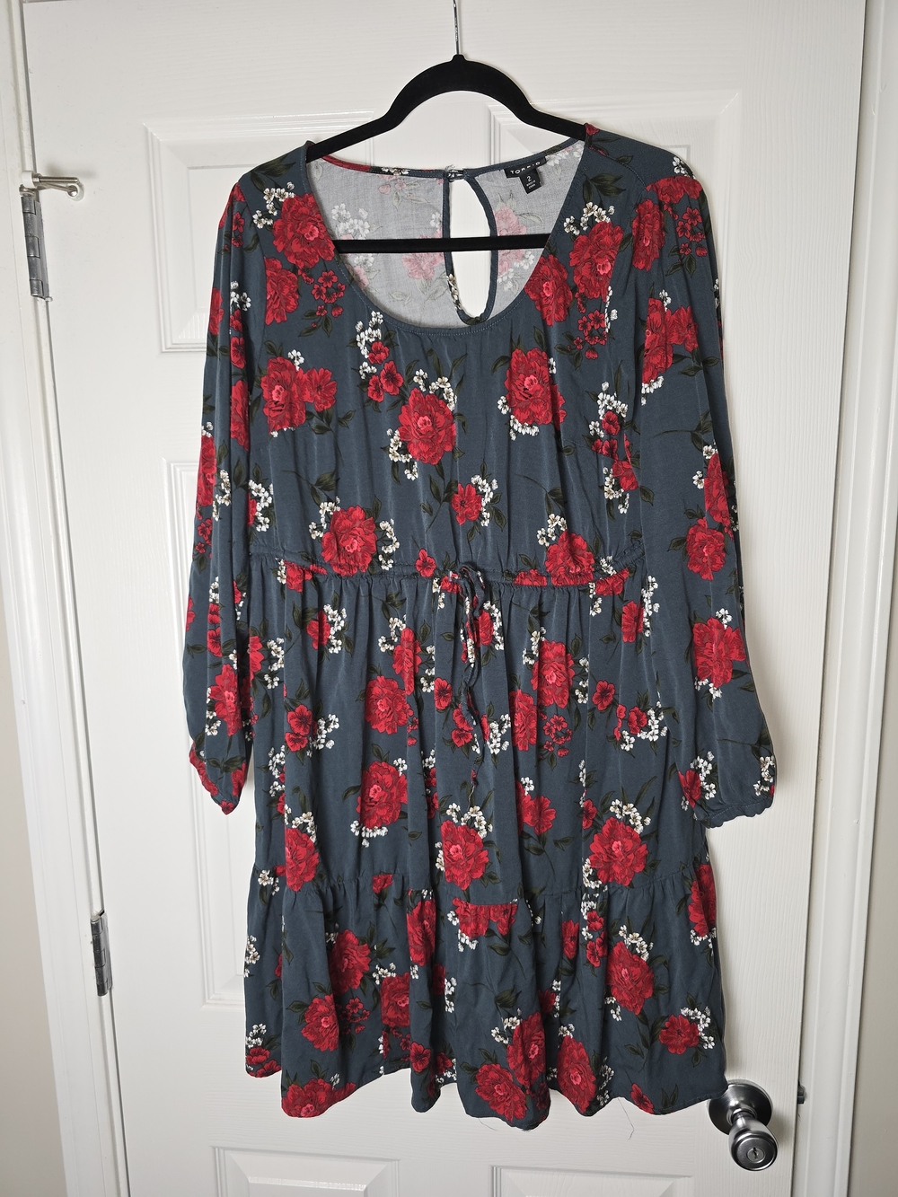 Torrid Blue/Gray Floral Tiered Dress with Red Roses Size 2xl
